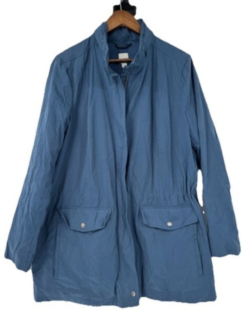 J. Jill Drawstring Waist Coat L Soft Blue Hooded Minimalist Capsule Comfort